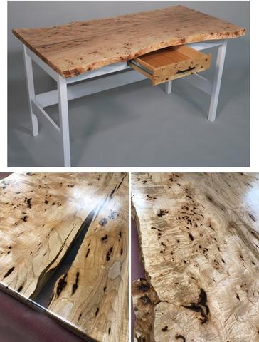 custom wooden desk with white legs and a drawer